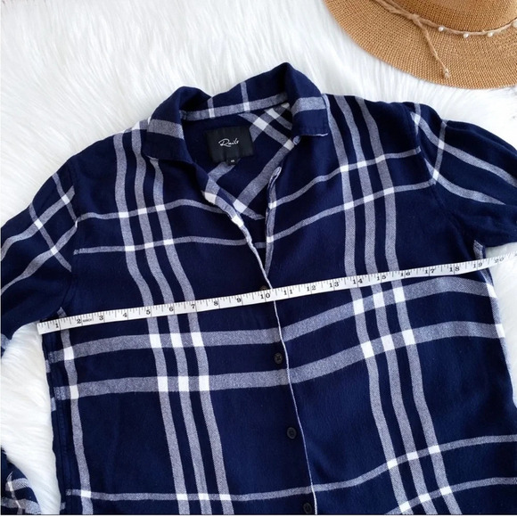 Rails Long Sleeve Trouser Pajama Top Shirt Navy Blue White Plaid Flannel XS - Picture 14 of 16